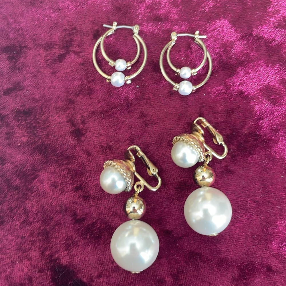 Vintage Elegant Pearl Hoop and Drop Earrings Coro